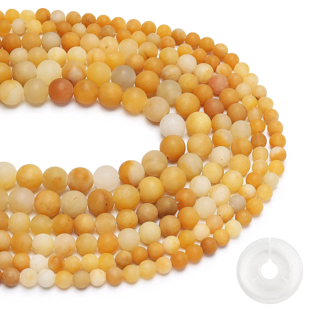 Natural Matte Yellow Jade Beads, 6MM Round Frosted Unpolished Loose Gemstone Beads for Bracelet Necklace Jewelry Making, Energy Stone Healing Power with Stretch Beading Cord