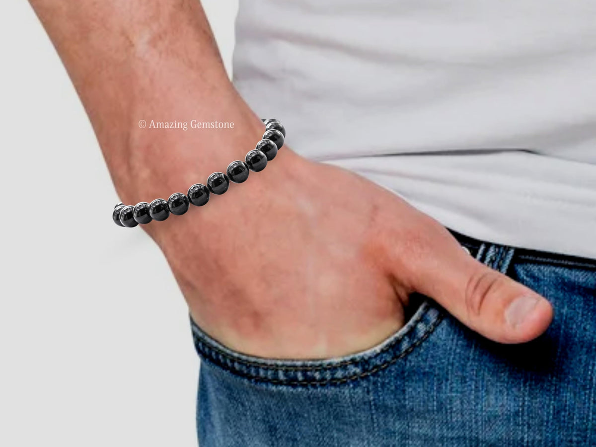 Amazing Gemstone Black Tourmaline Bracelet for Women Men's Gifts - Protection Healing Crystal Bracelet - 8mm Beaded Stretchable Bracelet Pulseras Para Hombres Mujer Stocking Stuffers (Regular)