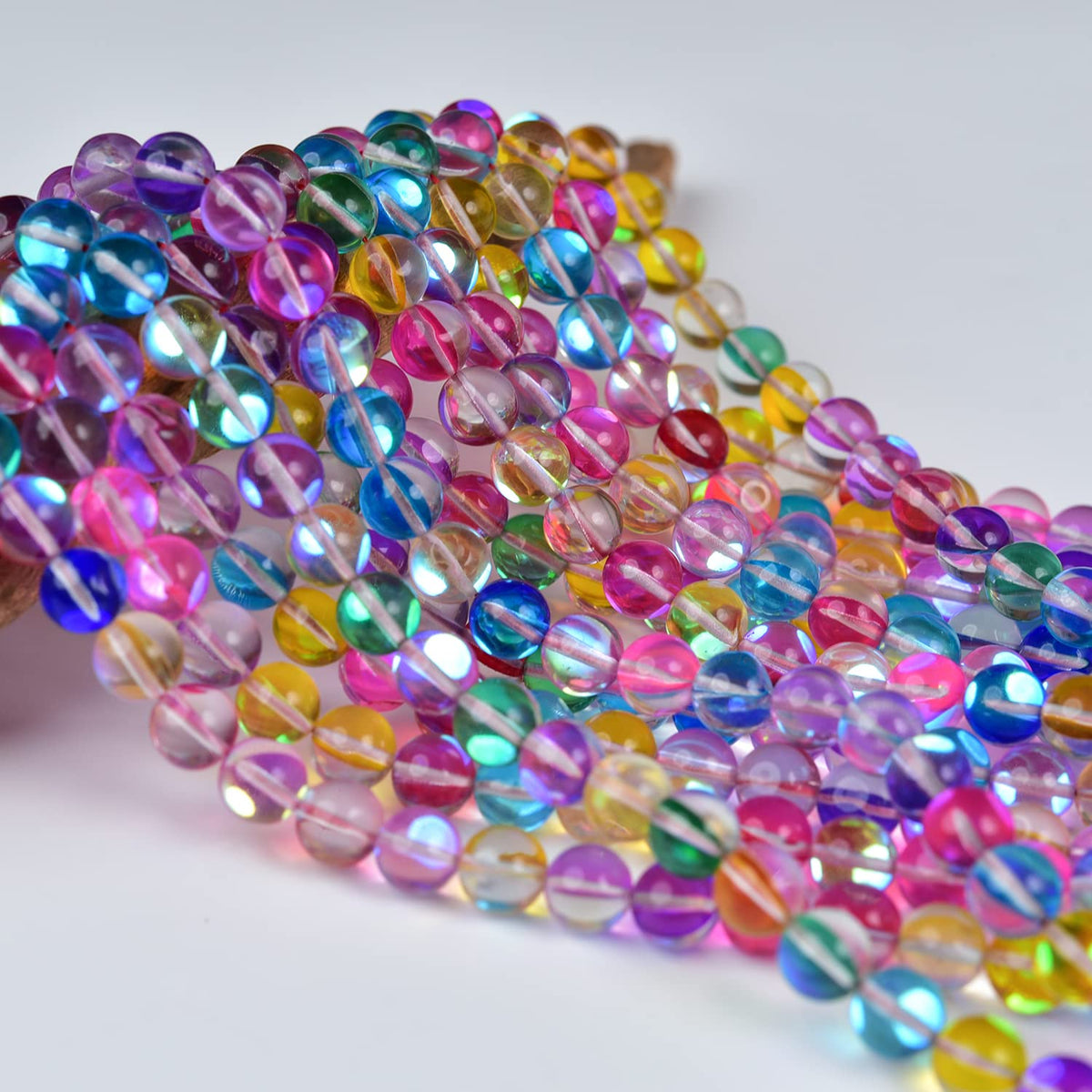 Asingeloo 10mm Mix Color Angel Aura Round Gemstone Polished Mermaid Aura Moonstone Smooth Stone Loose Beads Crystal Quartz for DIY Jewelry Making 1 Strand 15
