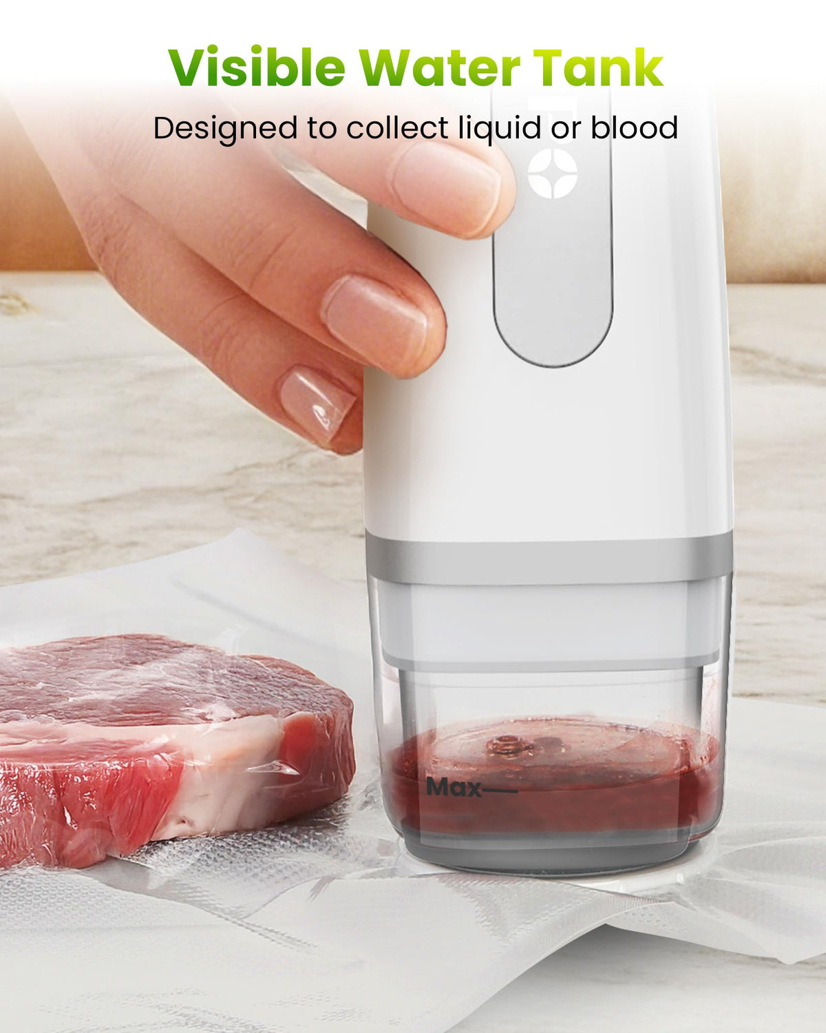 FEPPO Vacuum Sealer for Food with Visible Water Tank, Handheld Saver Compact Vacuum Sealer Machine with 30 Reusable Bags for 6X Preservation & Fresh, White