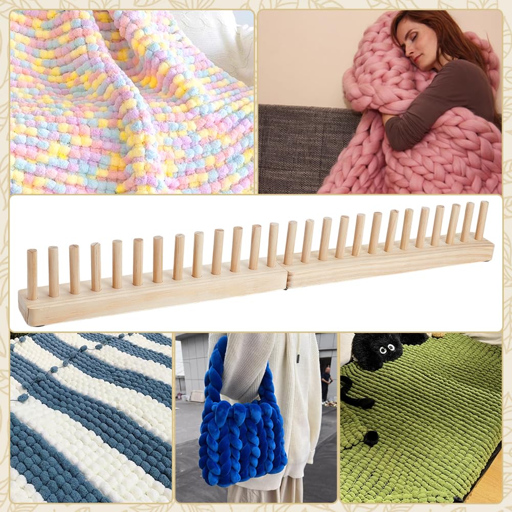 PH PandaHall Wooden Knitting Loom Chunky Blanket Kit Foldable Knitting Board Yarn Crochet Loom Portable Wood Looms Frame for Blankets Weaving DIY Hand Yarn Crafts Beginners Gifts Home Decor
