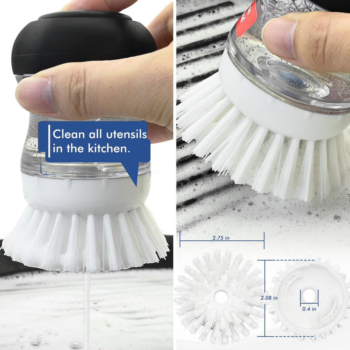 Palm Brush Refills for OXO Soap Dispensing Dish Brush - 4 Pack Cleaning Replacement Brush Head for OXO Palm Brush(White)