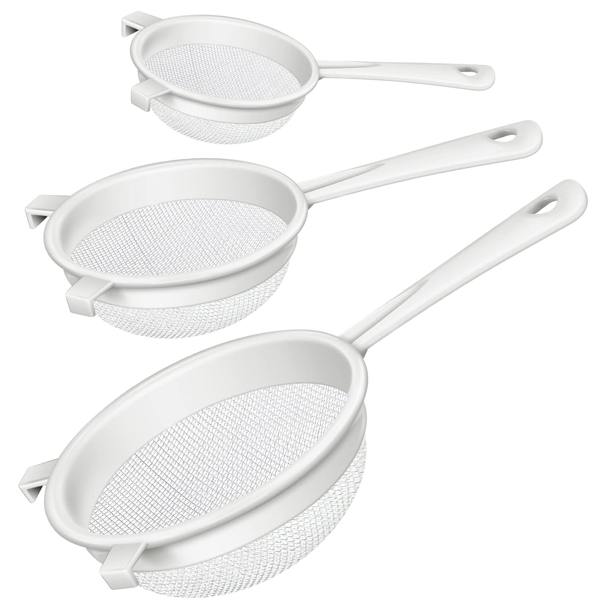 3 Pcs Plastic Nylon Mesh Strainer Colander with Handle Double Ear Fine Food Mesh Strainer Flour Sifter for Baking Kitchen Colander Sifter Kefir Tea Juice Pasta(3 Inch, 5 Inch, 7 Inch)