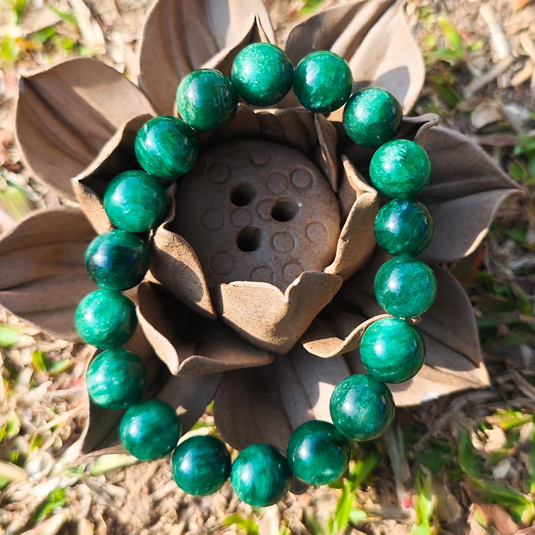 12mm Emerald Bracelet | Natural Green Heart Chakra Crystal Beads - Handmade Gemstone Meditation Bracelet for Abundance & Love & Luck | Beading Tool Kit - Fits for 7.5-8.5 inch XLarge Wrist Size