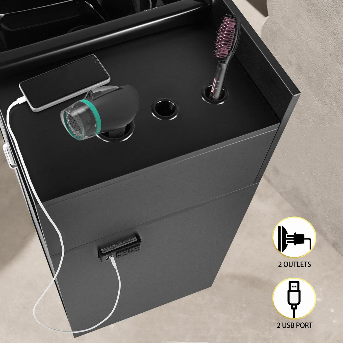 Artist hand Shampoo Bowls for Salons with Mirror, Shampoo Stations for Salons All in One Backwash Sink with USB, 110V Outlets, Hair Dryer Holes and P Trap, Salon Equipment