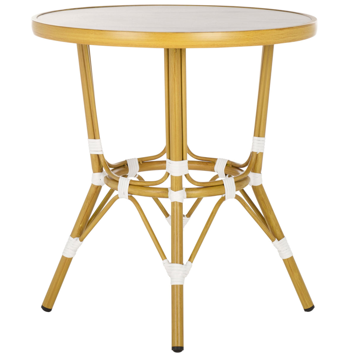 SAFAVIEH Outdoor Collection Pomona White/Bamboo Bistro Table (Fully Assembled)