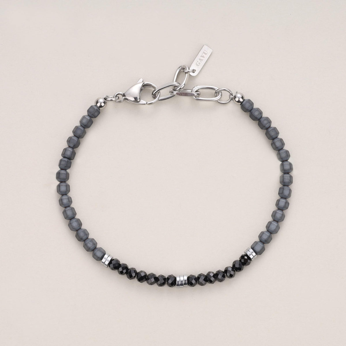 GAVU Crystal Men's Bracelet, Hematite & Black Spinel Beaded Bracelet