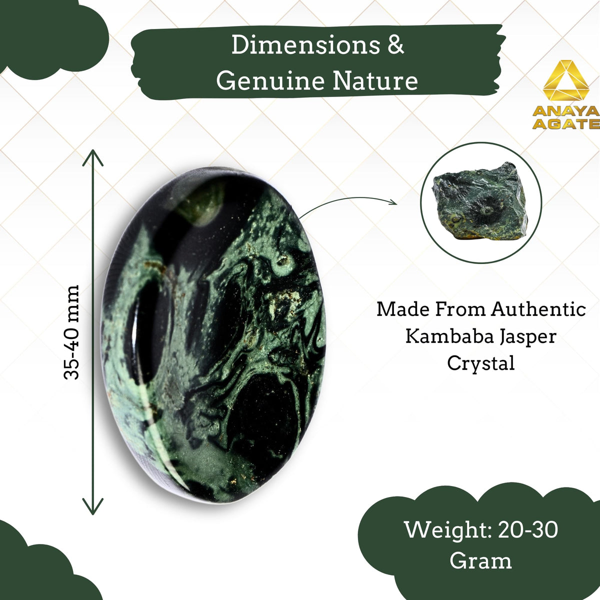 Anaya Agate Kambaba Jasper Worry Stones Certified Crystal Thumb Worry Stone for Anguish, Relaxing and Soothing Balance Stones for Meditation, Stress Relief Crystals and Healing Stones for Men, Women