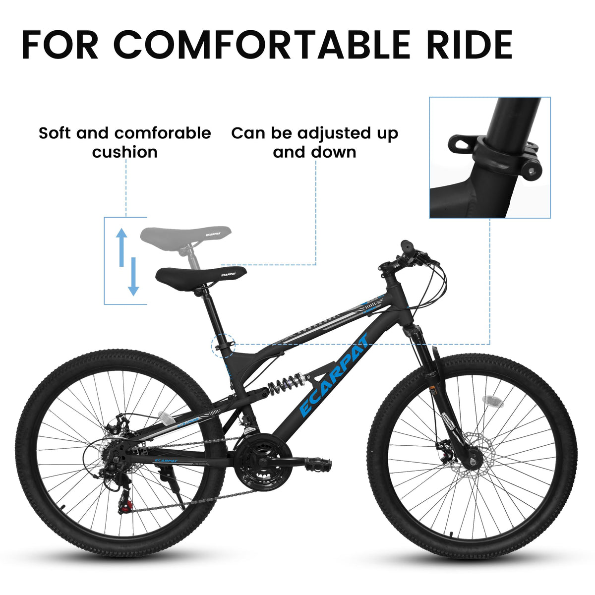 Rycheer 27.5 Inch Men Boys Mountain Bike Full Suspension, 21 Speeds Steel Mountain Bike, Disc Brakes, Adult Sport Bicycle for Trail Snow Commuter City Road