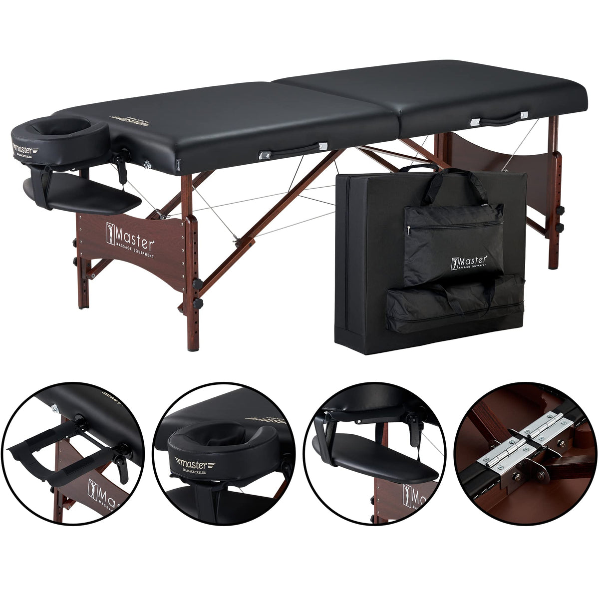 30" Newport Black Portable Massage Table Master Massage Package with Aurora Multicolor Atmosphere Ambient Lighting System