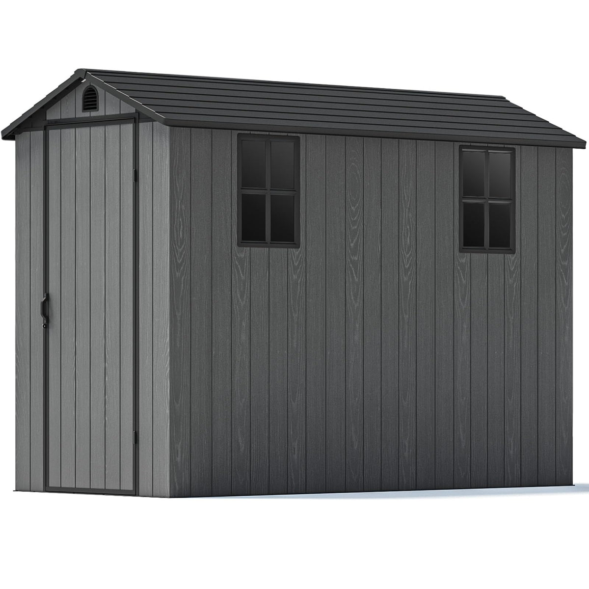 Patiowell 4x8 FT Plastic Outdoor Storage Shed with Floor, Garden Tool Shed with Two Windows and Single Lockable Door for Garden, Backyard, Lawn, Easy to Install, Dark Grey