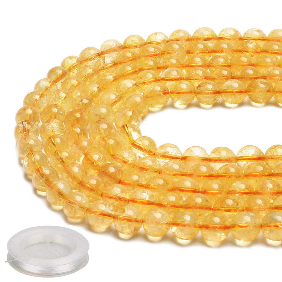 70PCS Natural 8MM Healing Gemstone, Citrine Energy Stone Round Loose Beads, Semi-Precious Crystal Beads with Free Elastic String for Jewelry Making DIY