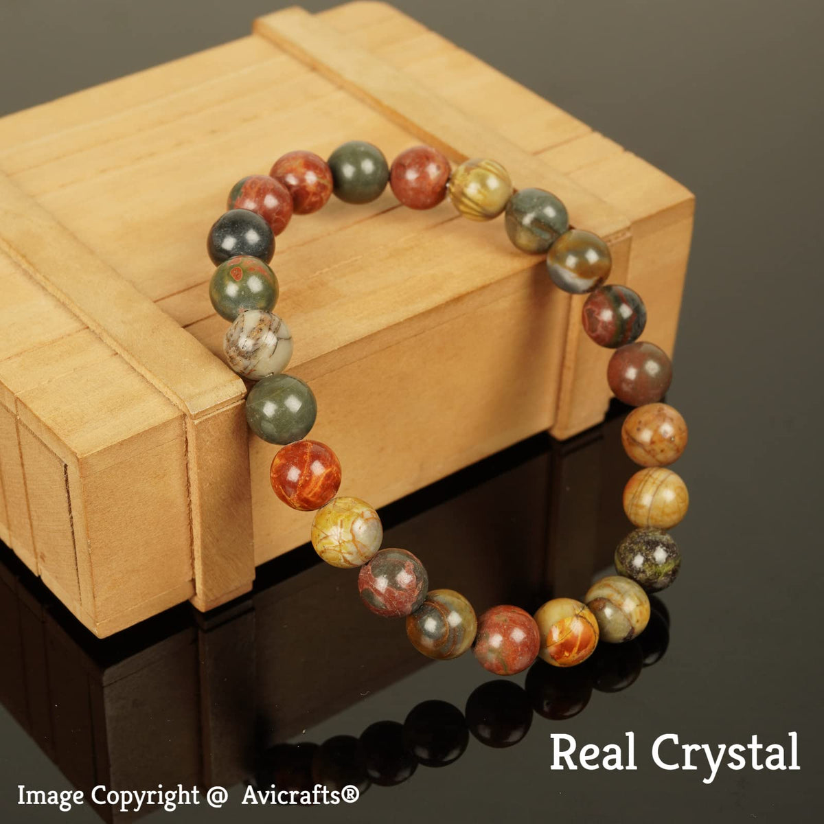 Avicrafts Picasso Jasper Stone Beads Healing Bracelet-Inspirational Balance Bracelet-Spiritual Protection Anxiety Stress Relief Meditation