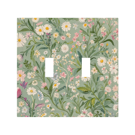 CZRPKEN Decorative Switch Plate Cover with Vintage Wildflowers & Daisies on Light Green Background Design 2 Gang Wall Plate Unique Double Toggle Double Light Switch Covers