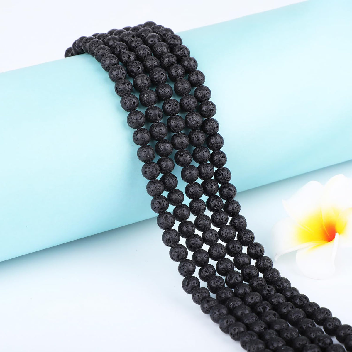 CMBYN Natural Stone Beads Round Genuine Real Stone Beading Strand Loose Gemstones DIY Smooth Bead for Bracelet Necklace Earrings Jewelry Making (Black Lava, 6mm 60 Pieces)