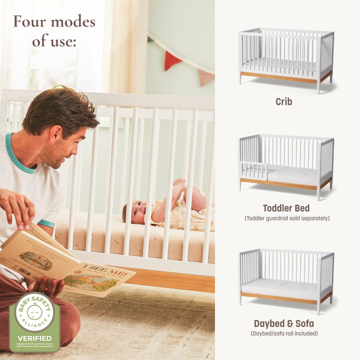 Little Seeds Clover 4-in-1 Convertible Crib, True White/Natural