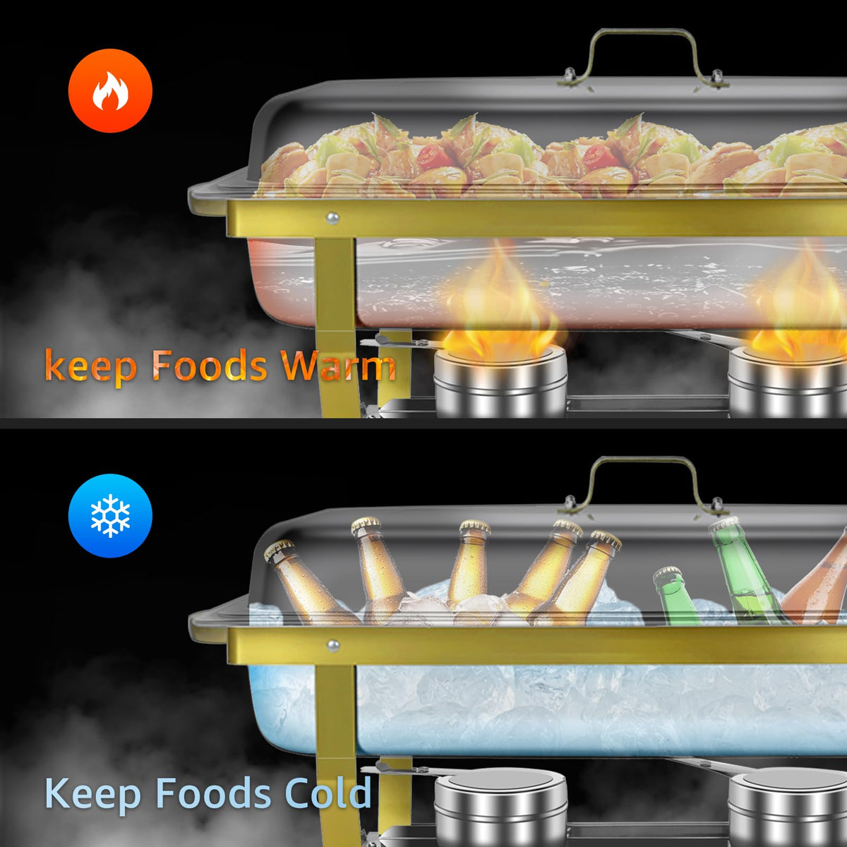 Jacgood Chafing Dishes for Buffet, 4 Pack 8QT Chafers and Buffet Warmers Sets for Parties, Catering, Weddings, Christmas, Events Serving, Gold