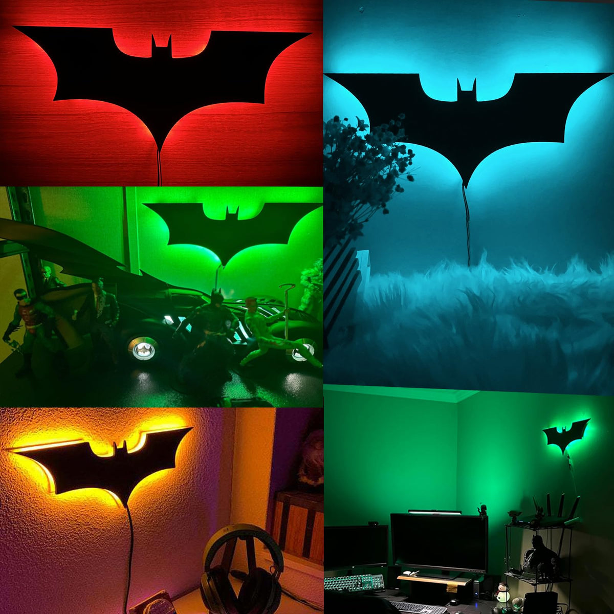 Bat Lamp Neon Sign LED Bat Signal Night Light 16 Colors Adjustable Man Cave Party Home Bedroom Christmas Halloween Decoration Lights Birthday Gifts