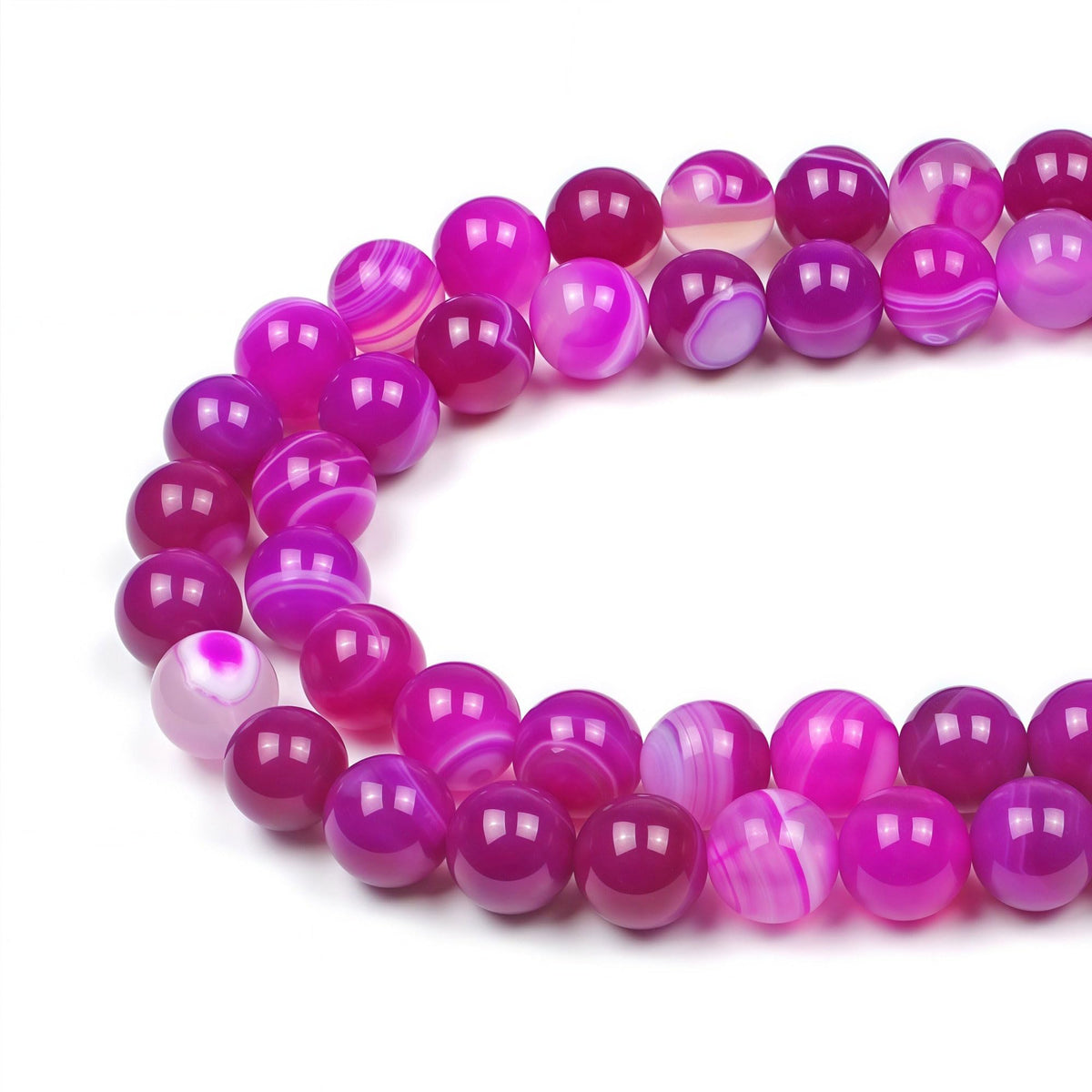 MJDCB Natural Stone Beads Rose Red Stripe Agate Round Loose Beads for Jewelry Making DIY Bracelet Necklace (12mm)