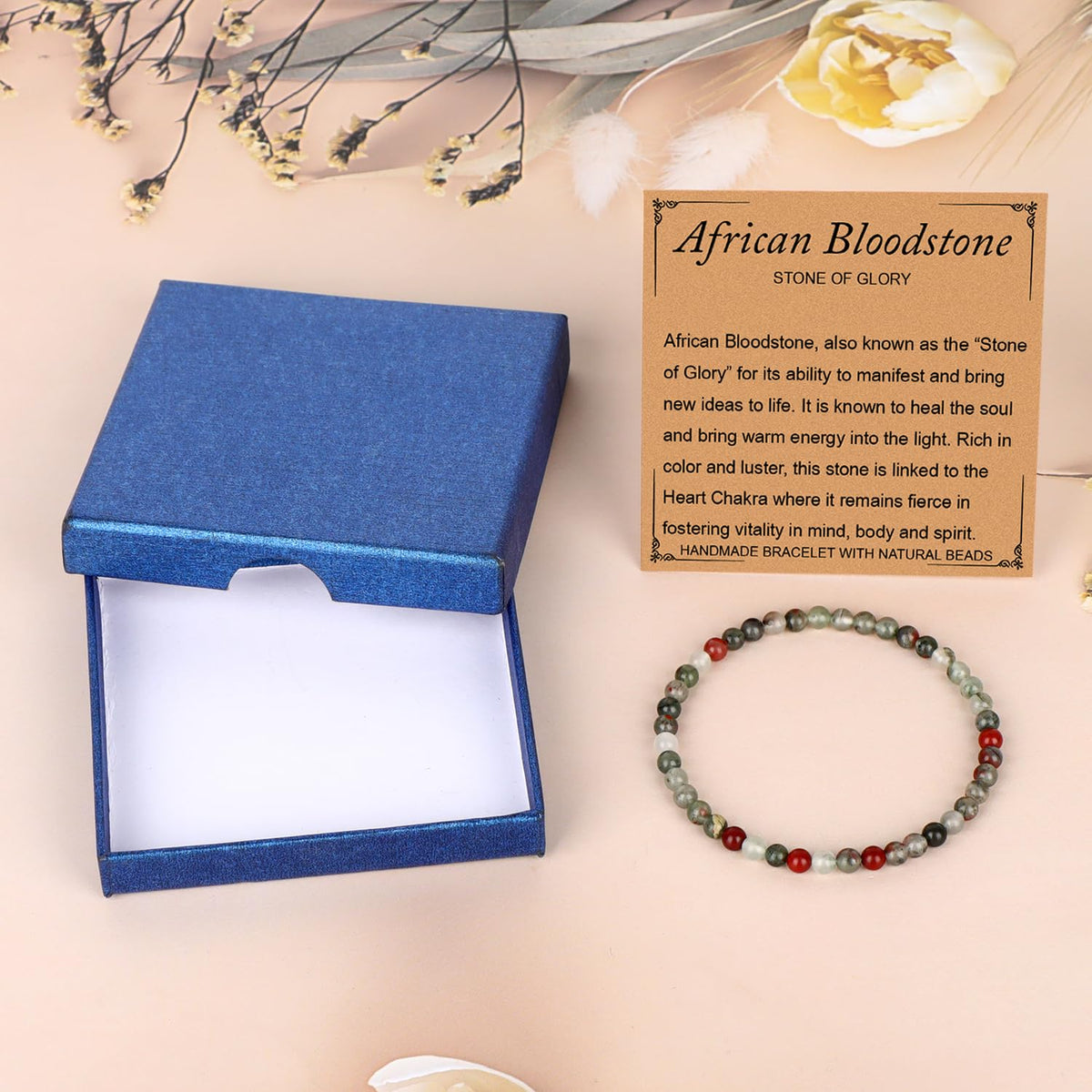 LPBeads Handmade Natural Gemstone Stretch Elastic 4mm African Bloodstone Bracelet Healing Crystal Round Stone Beads Jewelry Gifts for Women Men
