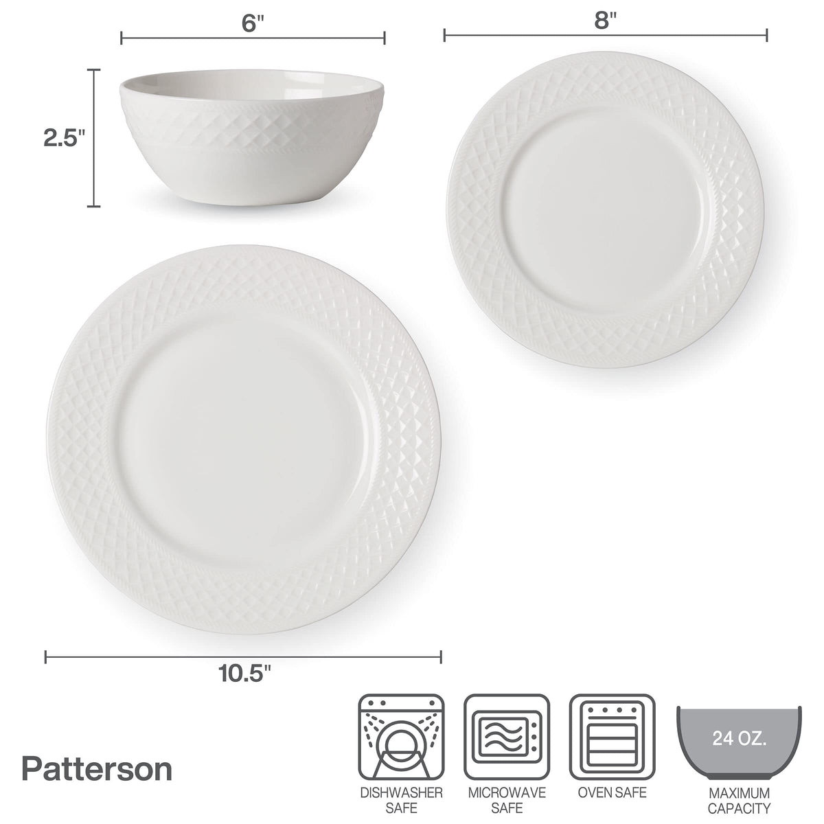 Mikasa Patterson Vegan Bone China Chip Resistant 12 Piece Dinnerware Set, Service for 4