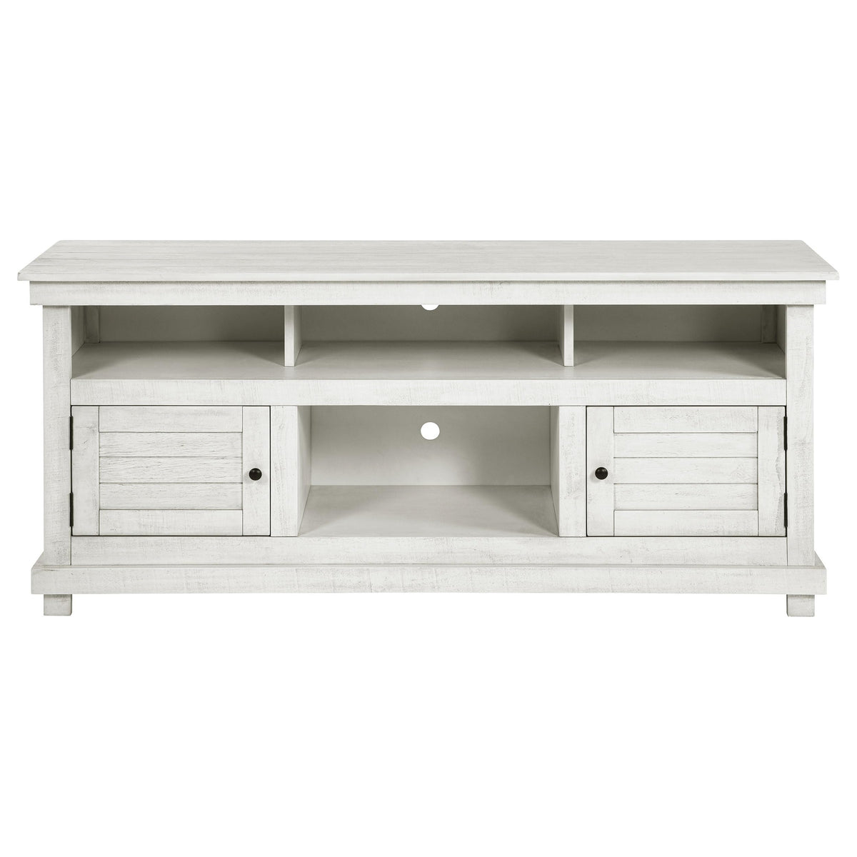 Coaster Home Furnishings - Payne - Wood - TV Stand with Two Door Cabinets, Shelves, Roughhewn Details and Farmhouse Style - Living Room - 60-Inch - Distressed White - 710052