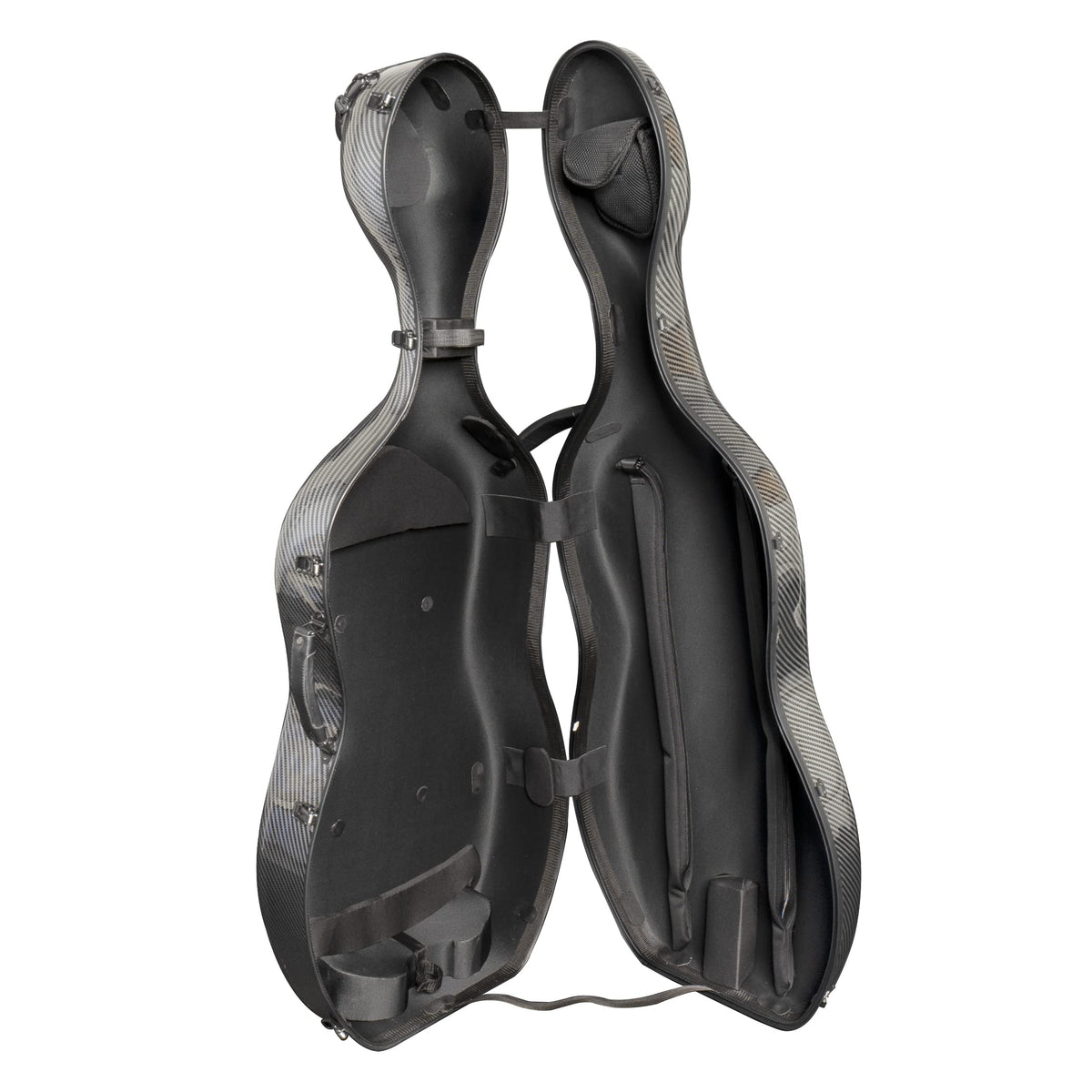 MI&VI Forte Series Hard Cello Case (Full Size) with Wheels — Polycarbonate Tough Shell Case for 4/4 Sized Cellos (Silver)