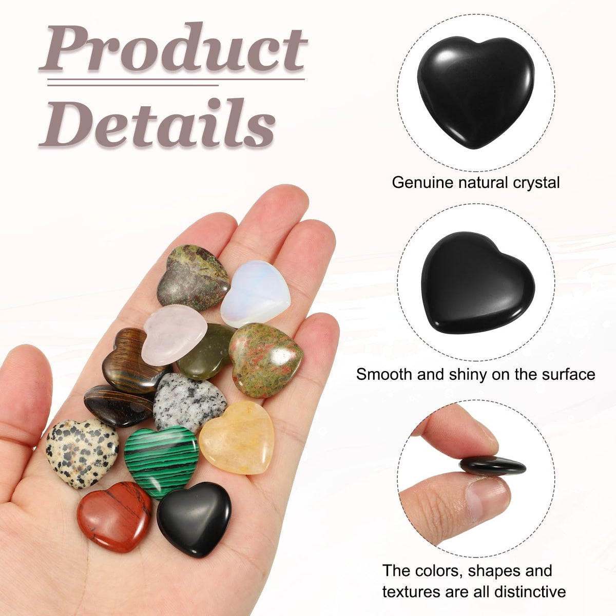 uxcell 5 Pcs Black Obsidian Crystal Stones Heart Shaped, 2 cm Tumbled Stones and Crystals, Polished Gemstone Rocks for Women Gifts Meditation Crafting Home Decor