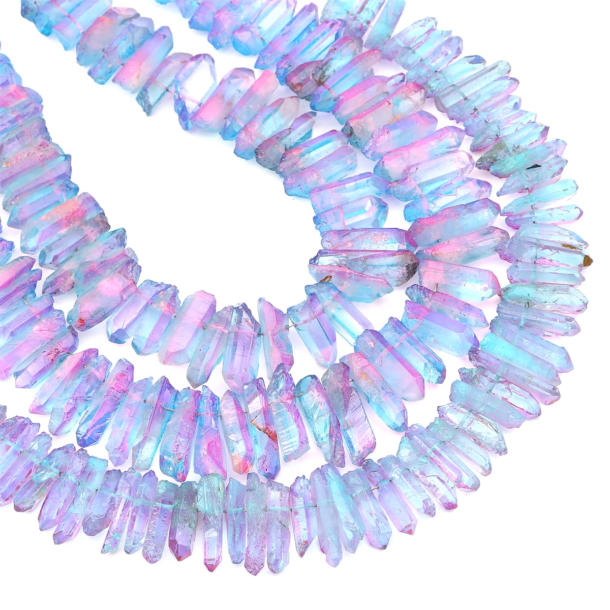 BEADIA Blue/Purple Titanium Coated Crystal Quartz Spike Point Stick Beads Rough 1.0"-1.5" for Jewelry Making 15 Inch/Strand