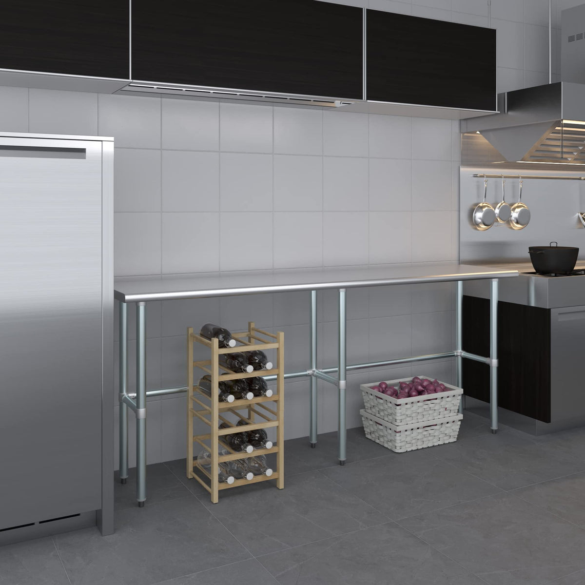 AmGood Stainless Steel Work Table Open Base | NSF Kitchen Island Food Prep | Laundry Garage Utility Bench (84" Long X 18" Deep)