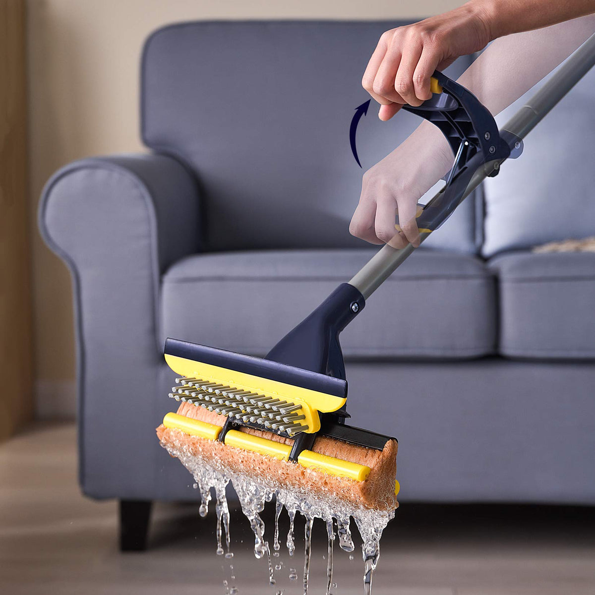 Yocada Sponge Mop Home Commercial Use Tile Floor Bathroom Garage Cleaning Total 2 Sponge Heads NOT 3 Telescopic Handle Squeegee from 42.5 to 52 Inches Easily Dry Wringing only 2 Heads