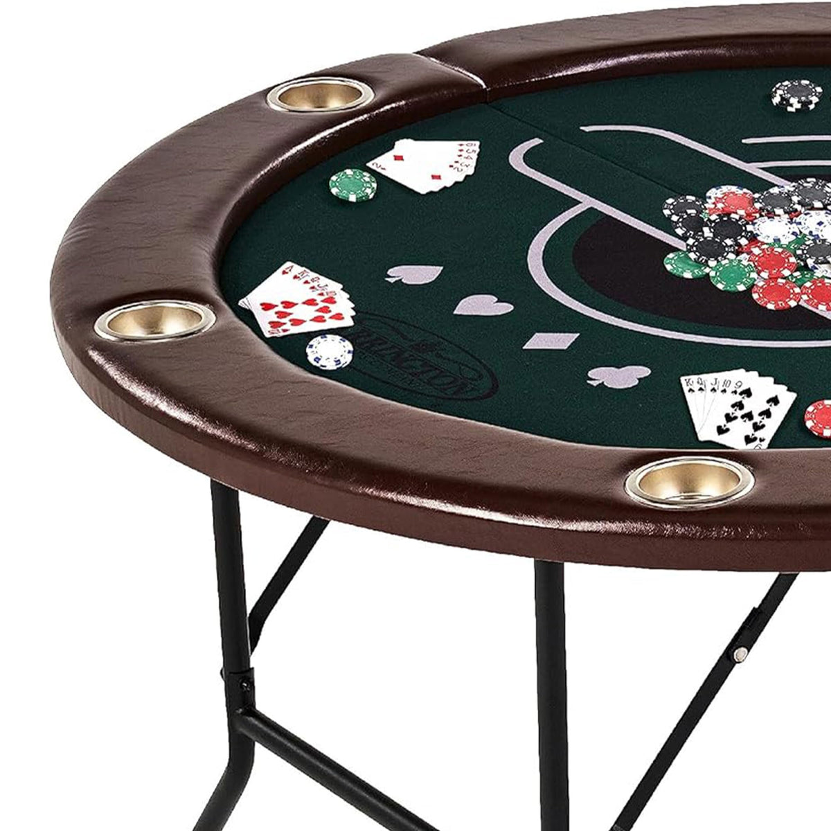 Barrington Billiards 6 Player Folding Round Card Table Casino Style 46 Inch Poker Table with Padded Rails, Cup Holders, and Poker Chips and Cards