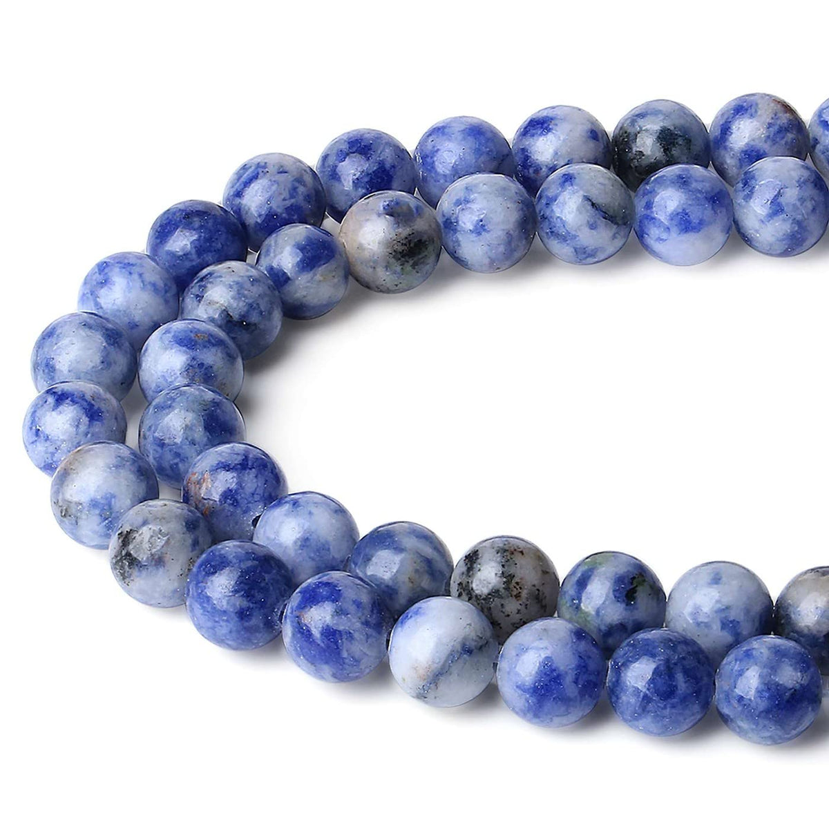LAIDANLA Blue Spot Jasper 8mm Natural Stone Beads Round Loose Gemstone for DIY Bracelet Necklace Earrings Jewelry Making Polishing Genuine Real Stone Beading 96PCS 2 Strand 32"