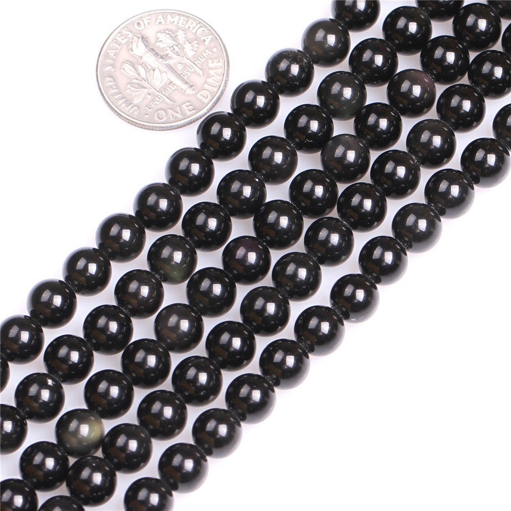 6mm Natural Black Obsidian Beads Round Gemstone Loose Beads for Jewelry Making (58-62pcs/strand)