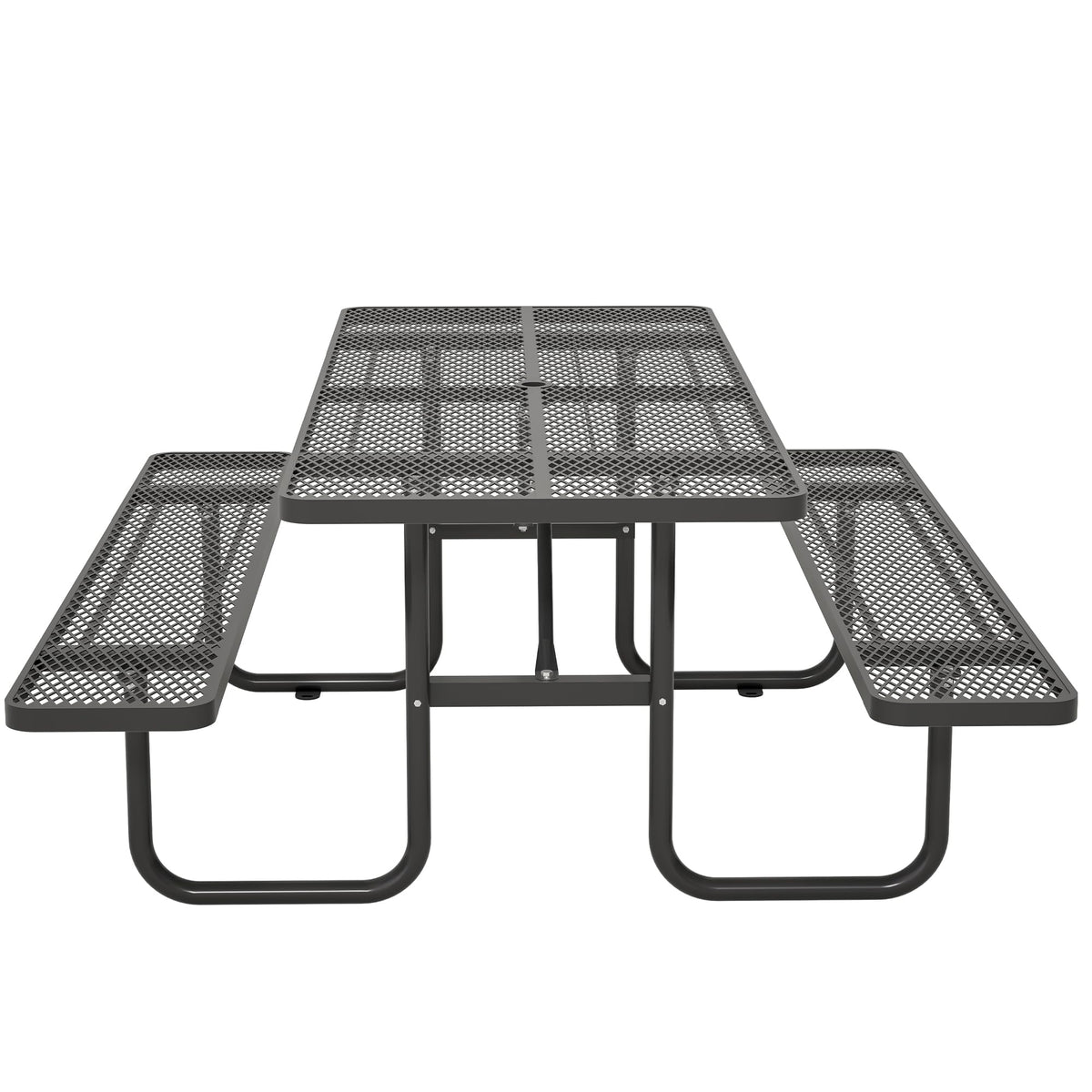 Dvasovio 72 Inch Rectangular Metal Picnic Table with 1.73" Umbrella Hole, Heavy-Duty Steel Mesh Table Set, Weather Resistant Sturdy Outdoor Furniture, for Patio, Garden, Courtyard & BBQ, Black