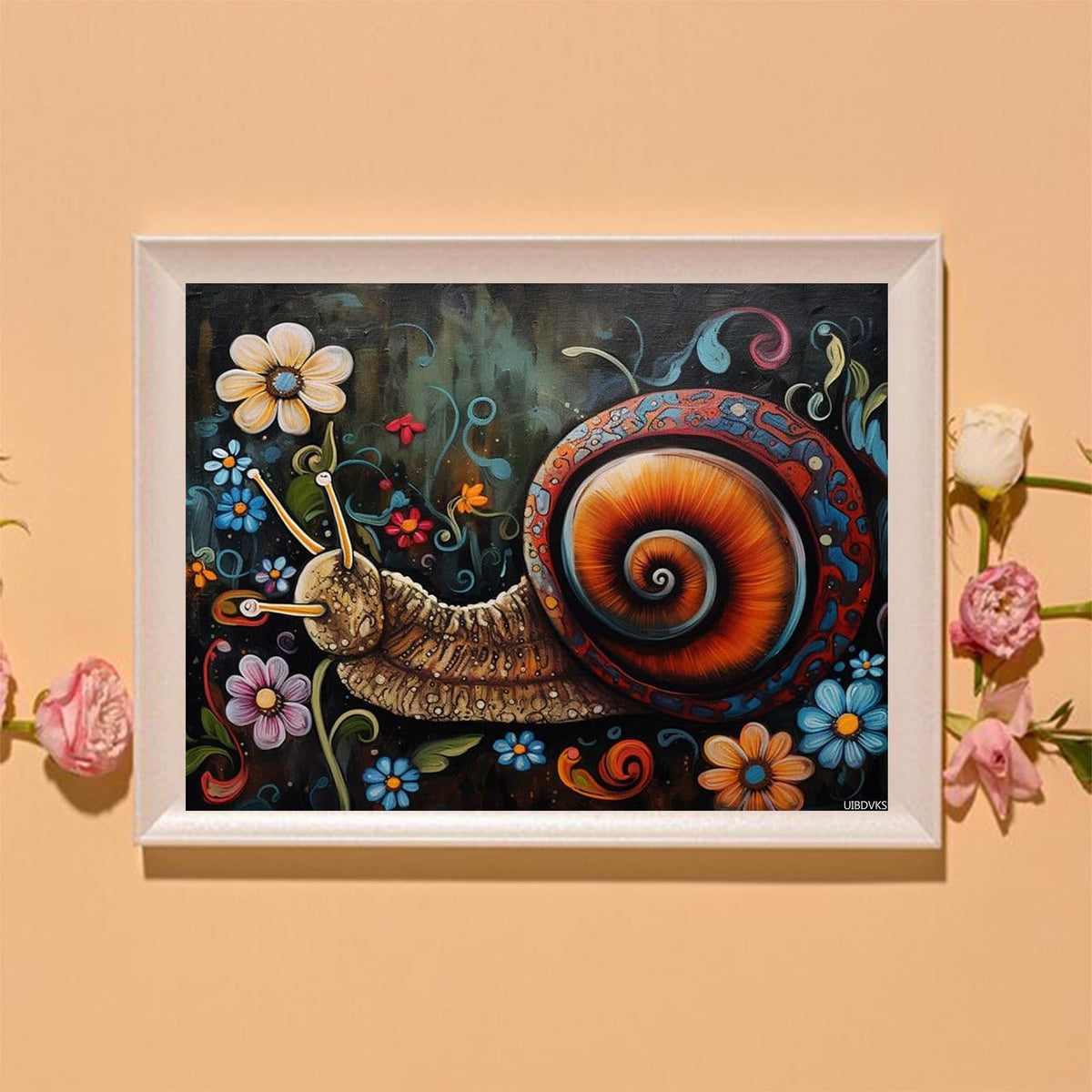 UIBDVKS Graffiti Flowers Snail DIY Diamond Art Painting by Numbers Full Round Drill Diamond Beads Cross Stitch Mosaic Crystal Rhinestone Arts and Craft for Home Wall Decor 12x16inch