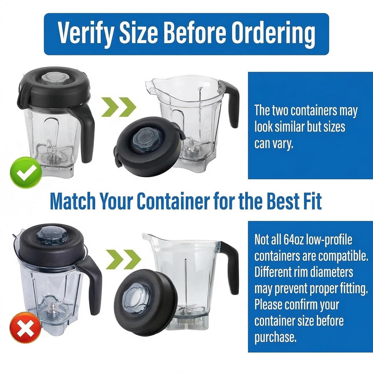 Blender Lid Replacement, 64oz Low-Profile Container Lid, Compatible with VM0103 VM0158 E310 E320, Replace for Pro 750 5200 5300 7500 Series, Rubber Lid Cover for Pitcher Jar