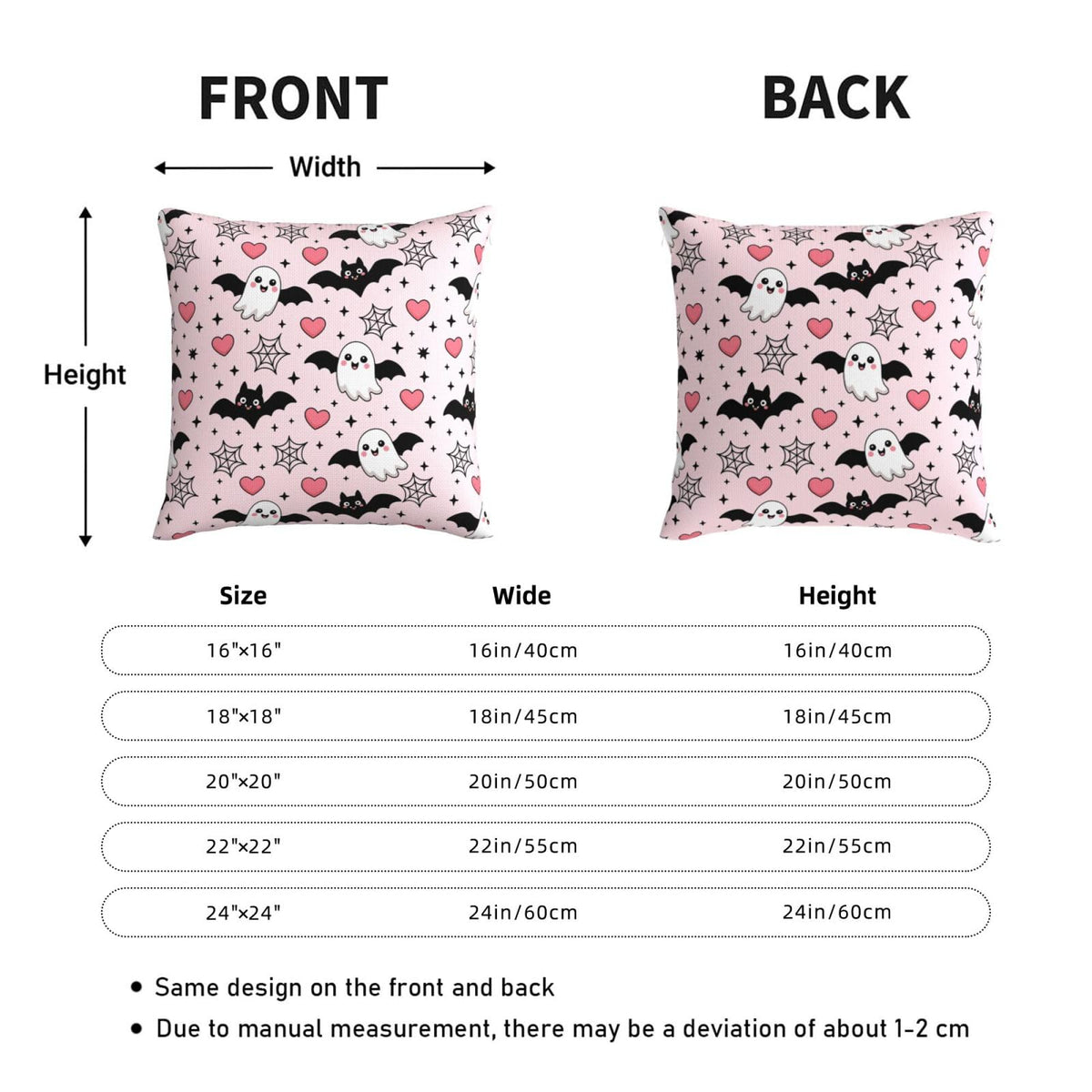 Halloween Pink Cute Ghost Bats Heart Decorative Pillow Covers 18x18 Inch Set of 2 Rustic Boho Flower Outdoor Throw Pillows Neutral Farmhouse Decoration Cushion Cases for Sofa Couch Bed Decor