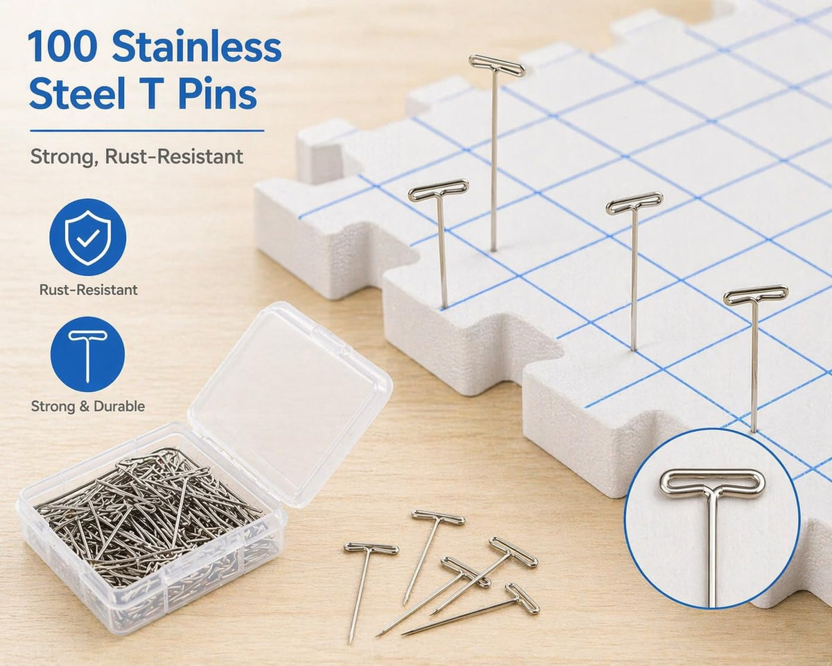 IRSTBL Knitting Blocking Mats Set – 9 Interlocking Foam Mats with Gridlines, 100 T Pins, 20 Locking Stitch Markers and Storage Bag – Crochet Blocking Boards Kit