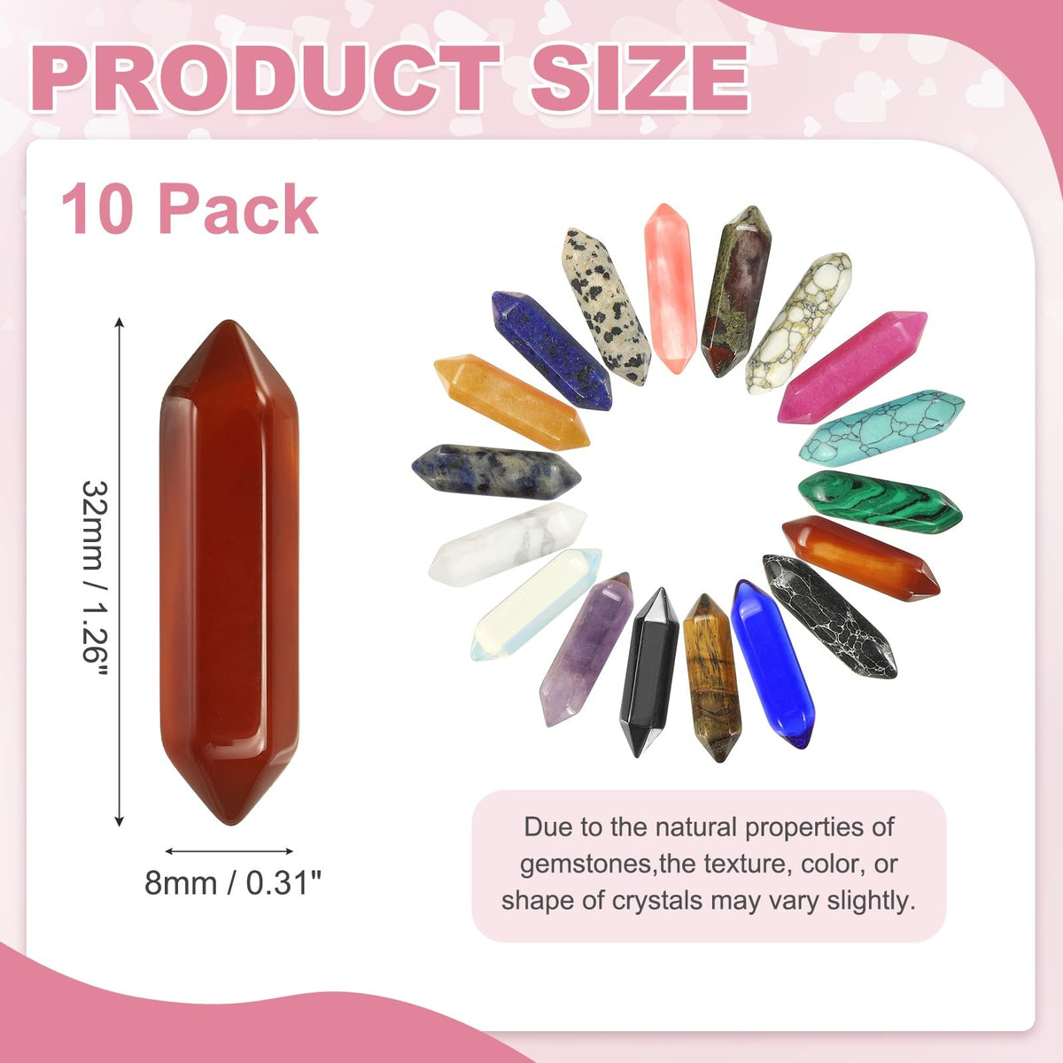 MECCANIXITY 10 Pack Red Agate Quartz Crystals, Polished Crystals Bulk Hexagonal Shaped Meditation Gemstone for Jewelry Making Energy Balance Accessories Gifts