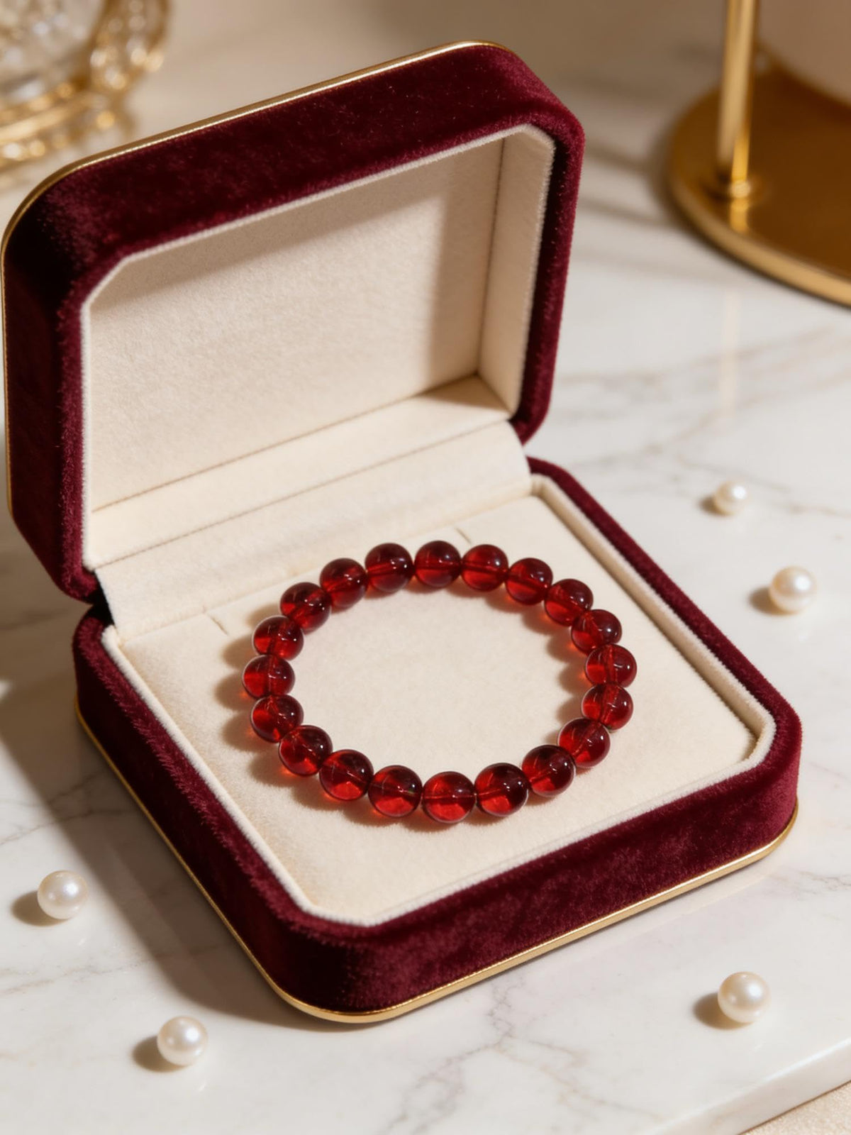 IETWIPNO Stretch Crystal Bracelet for Women,Elastic Beaded Bracelets Set of 1,Multicolor Healing Stone Adjustable Bangle,Gift for Her (10MM Round Red)