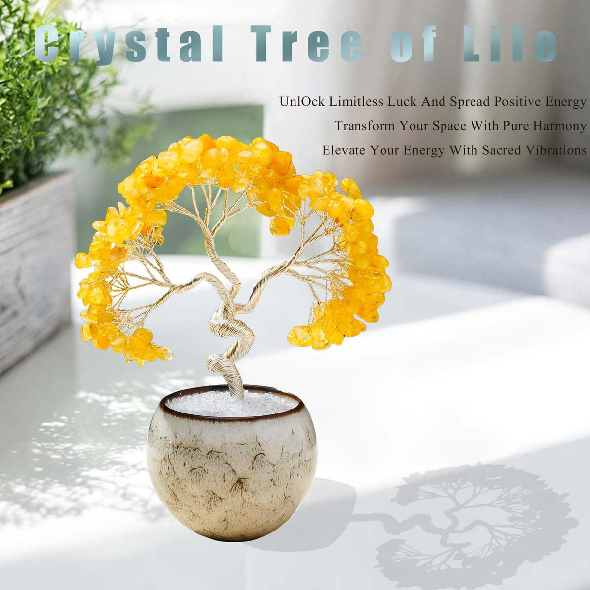 Runyangshi Citrine Crystal Tree of Life - 7in Chakra Crystal Money Tree with 297 Natural Healing Crystal Gemstone for Feng Shui, Luck, Balancing Energy Home Decor & Spiritual Gift
