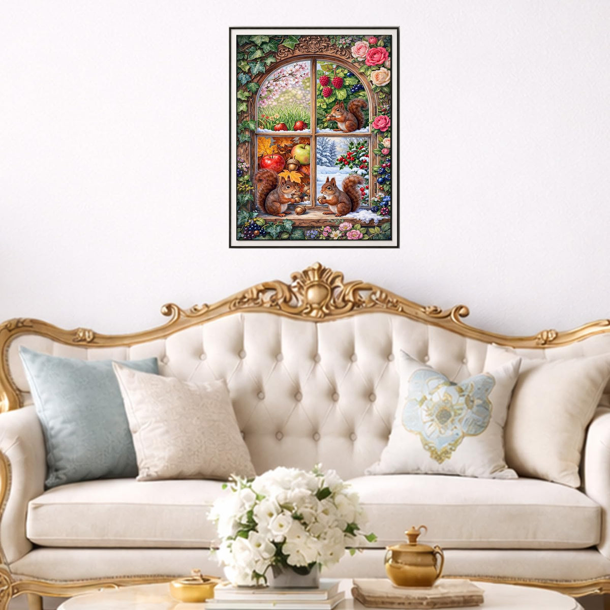IOHEFY Squirrel Four Seasons Window Diamond Painting 12 x 16 Inch Full Drill Acrylic Diamond Art Cute Woodland Animal Spring Summer Autumn Winter Nano Pearlescent Canvas