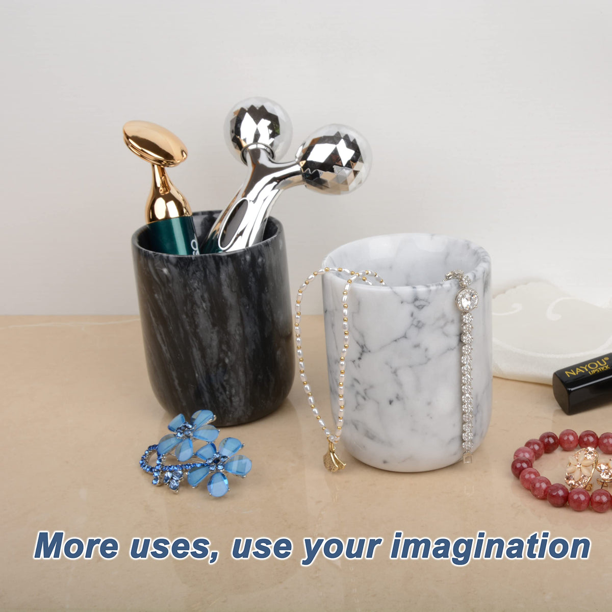 Toothbrush Holder,Handmade Marble Toothbrush Cup,Stone Toothbrush Organizer for Pen Holder,Makeup Brush Cup,Razor Holder,SPA Collection Tumbler First Choice for Home and Hotel(Black)