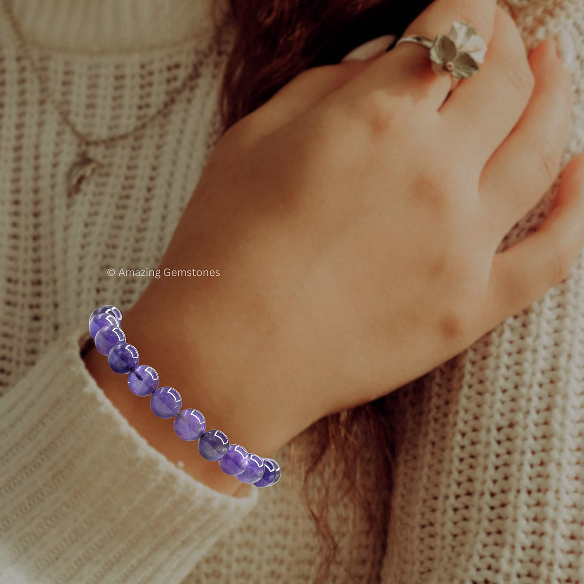 Amazing Gemstone Amethyst Bracelet for Women Men's Gifts - Protection Healing Crystal Bracelet - 8mm Gemstone Beaded Adjustable Bracelet Pulseras Para Hombres Mujer Stocking Stuffers