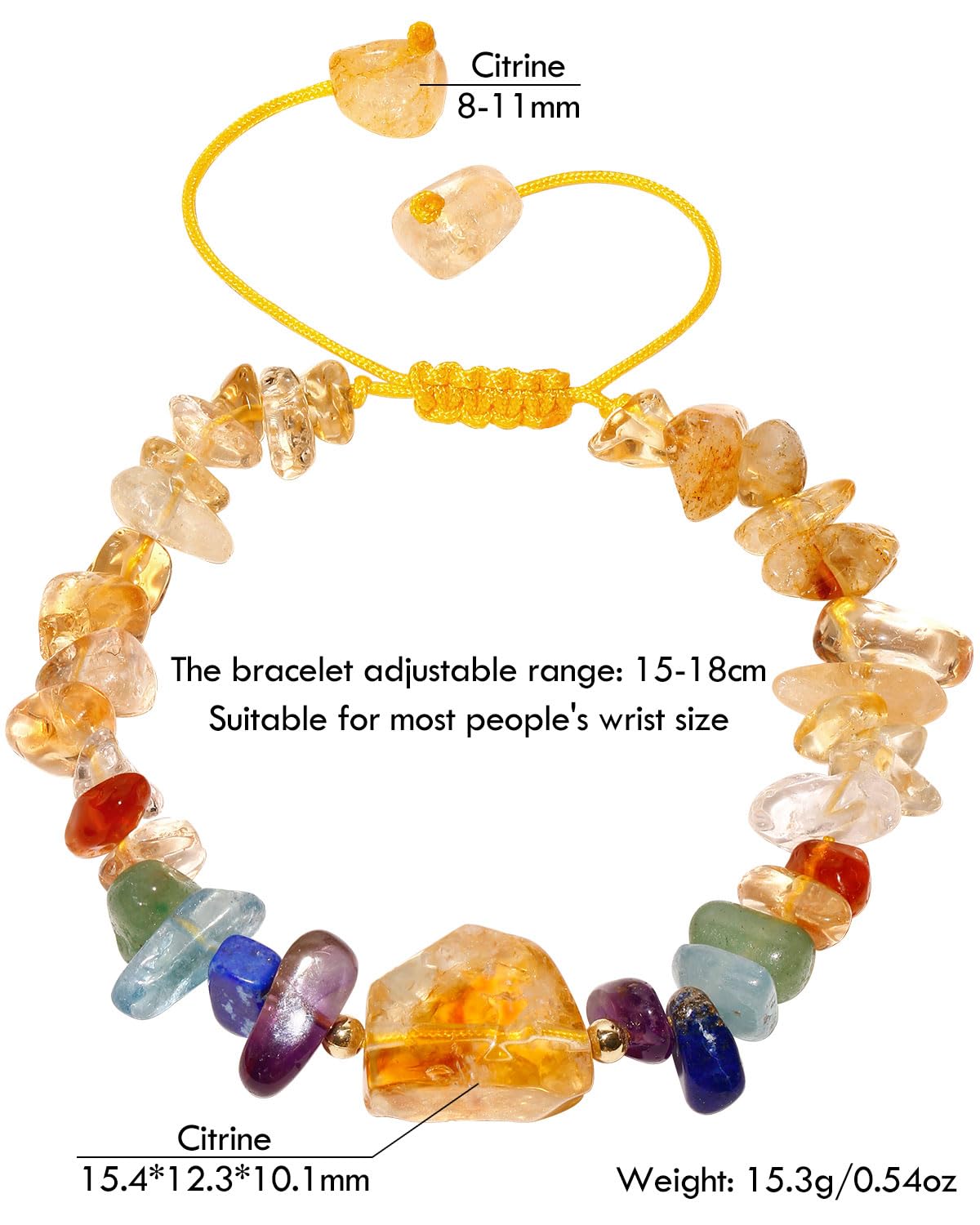 Wizock Reiki 7 Chakra Citrine Chips Beaded Bracelets Spiritual Crystals Yoga Meditation Bracelets for Women Positive Energy Wealth Good Luck Jewelry Gifts