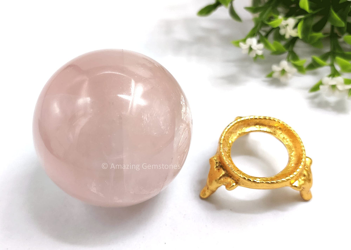 Amazing Gemstone Rose Quartz Crystal Sphere Round Ball with Sphere Holder Stand, Natural Healing Stone Sphere for Massage Meditation Crystal Grid Witchcraft Supplies Reiki Yoga
