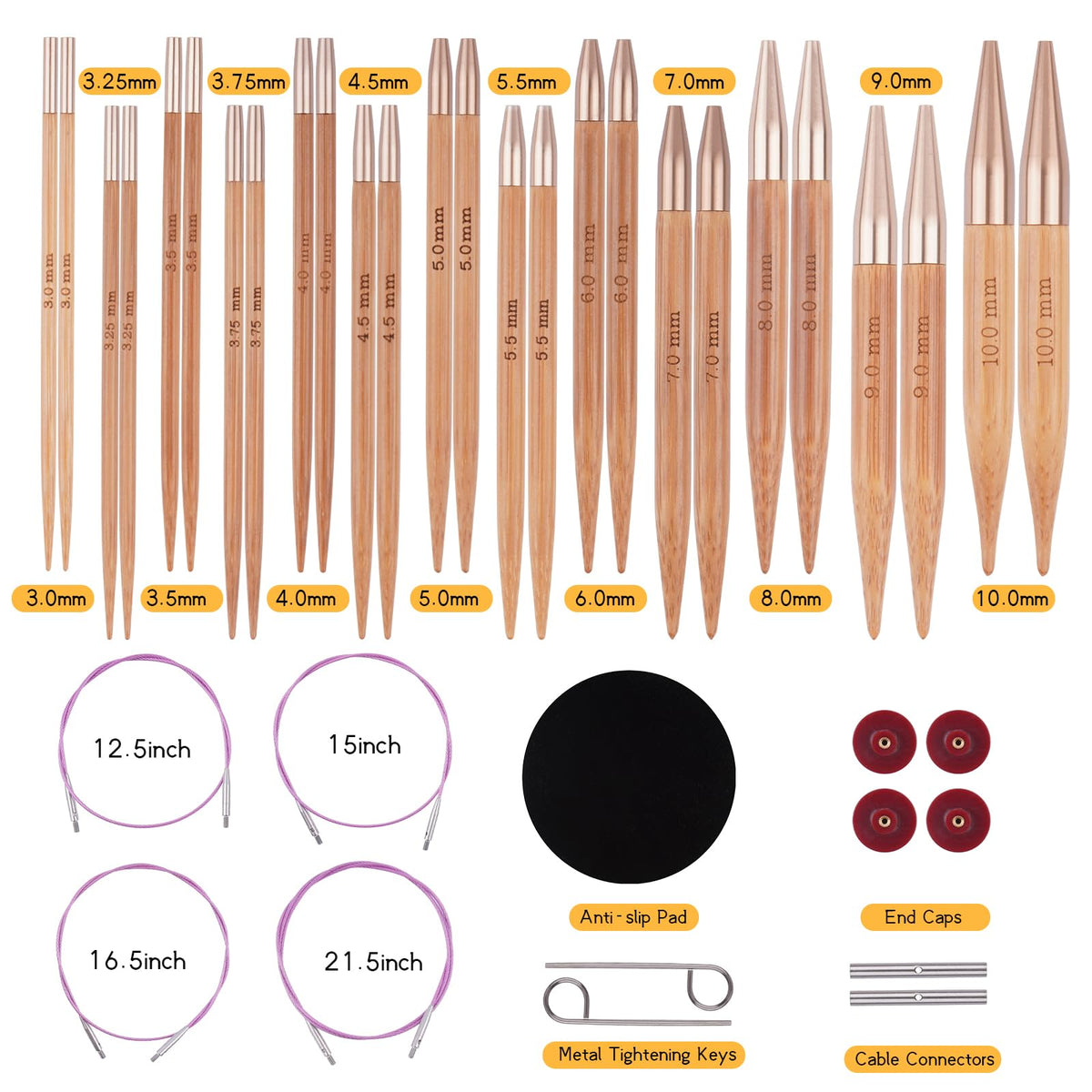 Weabetfu Knitting Needles Set with Bamboo Circular Knitting Needle 13 Pair Interchangeable Knitting Needles and Cables, Accessories and Case Perfect for Beginner, DIY Crafts