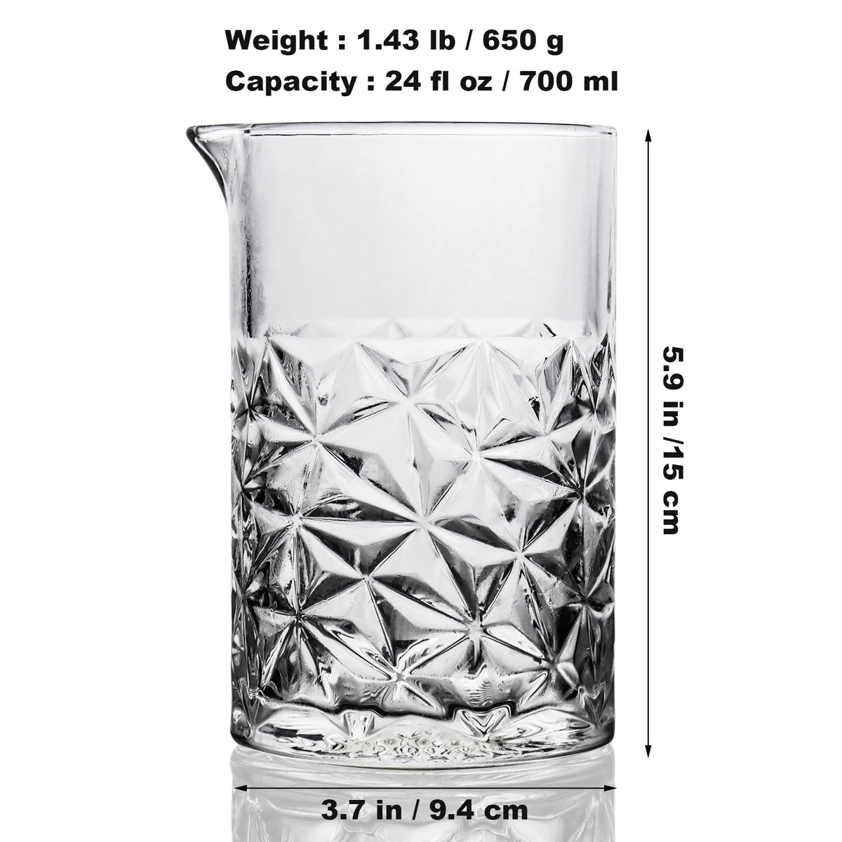 Cocktail Mixing Glass Kit, 24 OZ Crystal Stirring Glass with Stainless Steel Bar Tools – 2 OZ 1 OZ Jigger, Muddler, Strainer, Spoon, Recipe – Bartender Gifts for Men, Elegant Barware for Home & Party