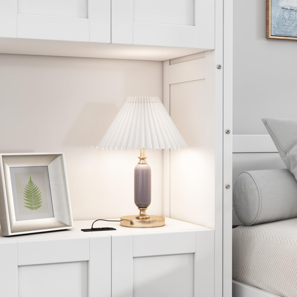 DNYN Queen Size Murphy Bed with Desk & Two Slide Storage Shelf for Small Space,Bedroom,Guest Room,Wooden Wall Bedframe w/Folding into Cabinet Design,Super Save Space & No Box Spring Needed, White